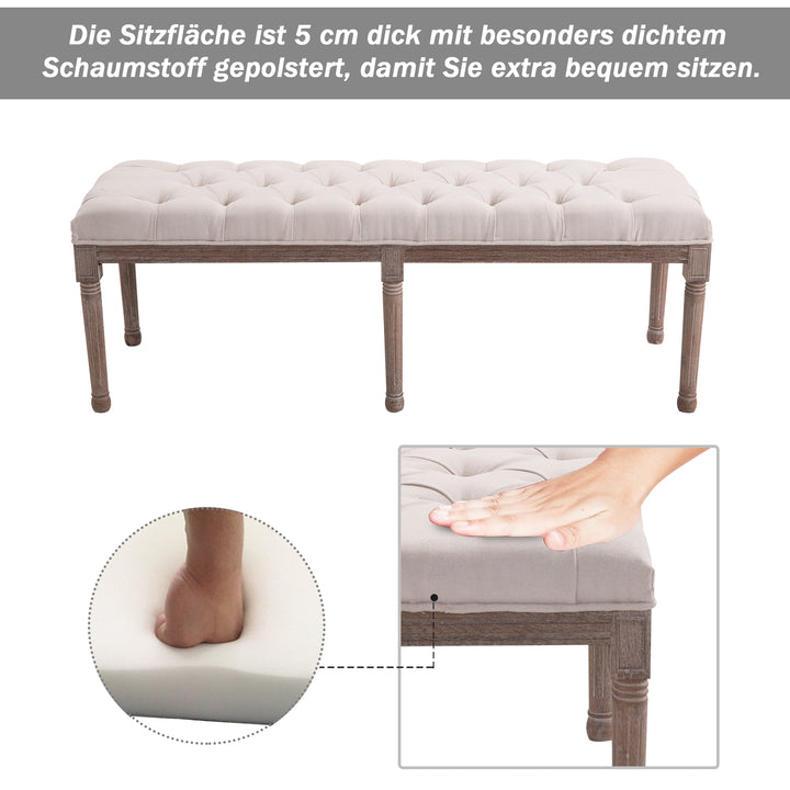 Polstret lounge-skammel vintage retro med knapper hør + træ beige 142 x 47 x 51 cm