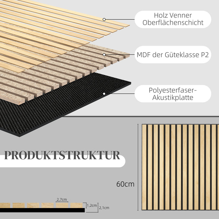 Akustikpanel, lydabsorption, gør-det-selv lamelvæg, mdf og polyester, nem montering, eg