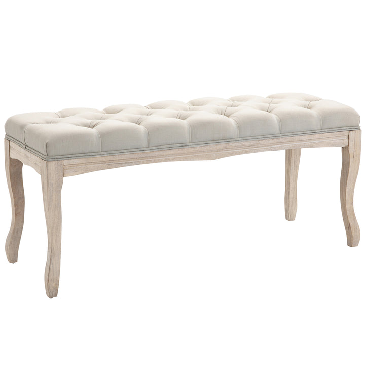 Polstret bænk, sæde, kommode, skobænk, klaverbænk, vintage sengebænk, soveværelse, stue, entre, gummitræ, hør, beige 110 x 40 x 48 cm