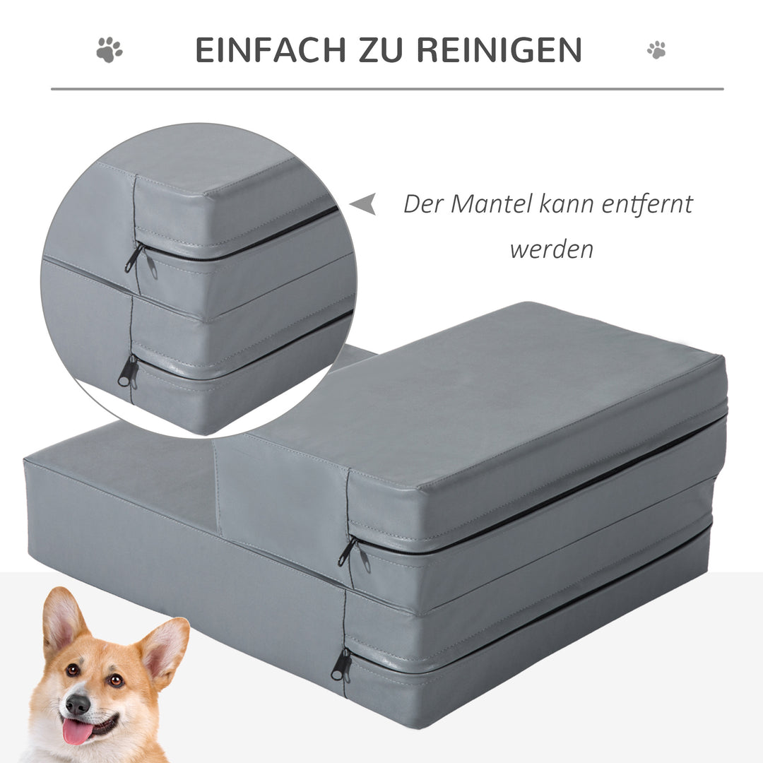 Kæledyrstrappe, kæledyrsmåtte, 2 trin, foldbar, op til 7 kg, hundetrappe, trappe, måtte til katte og hunde, grå, L45 x B39 x H20 cm