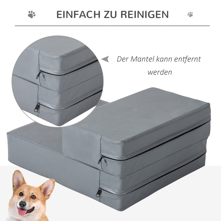 Kæledyrstrappe, kæledyrsmåtte, 2 trin, foldbar, op til 7 kg, hundetrappe, trappe, måtte til katte og hunde, grå, L45 x B39 x H20 cm