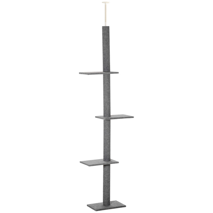 Kradsetræ lofthøjde, 228-260 cm højdejusterbart kradsetræ klatretræ til katte med 3 niveauer, kradsetræ til katte, legetræ fra gulv til loft grå