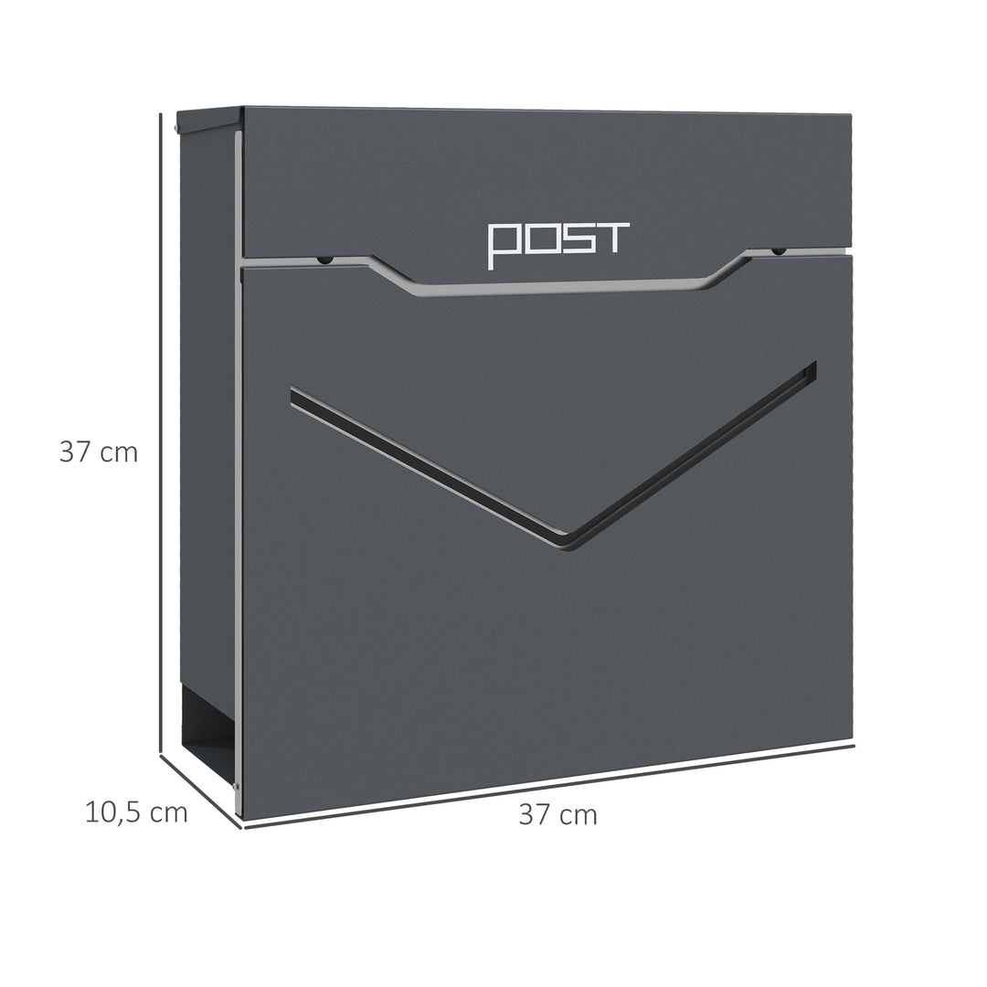 Postkasse, moderne design, vejrbestandig, 37 cm x 10,5 cm x 37 cm, grå