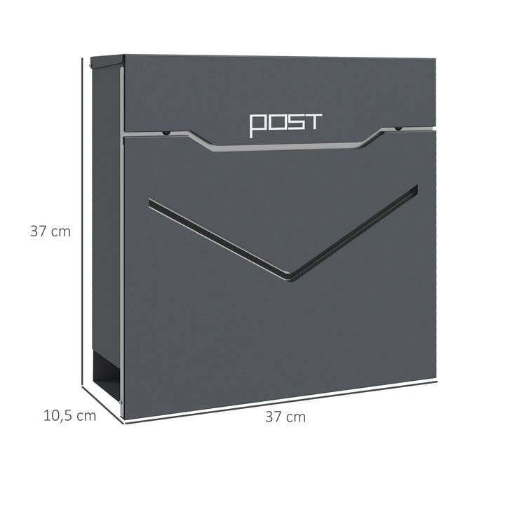 Postkasse, moderne design, vejrbestandig, 37 cm x 10,5 cm x 37 cm, grå