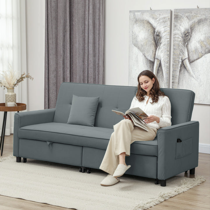 Sovesofa, justerbar 3-personers sofa med sengefunktion, sovesofa med udtræksseng, hynder, grå