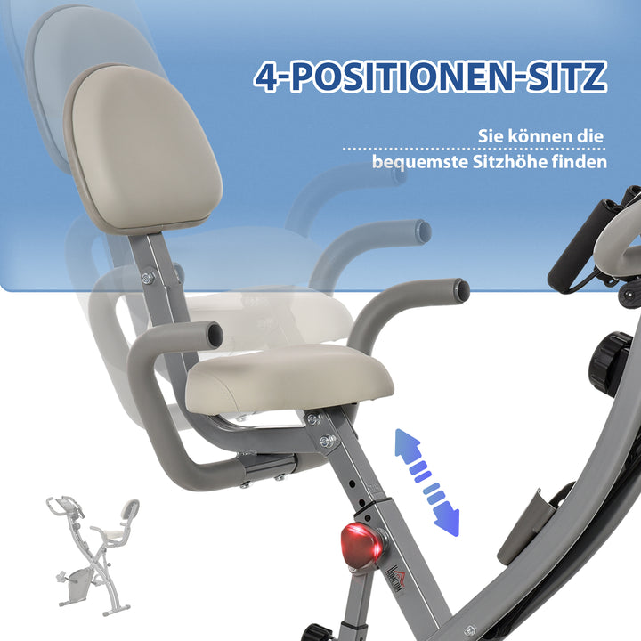 X-bike 2-i-1 motionscykel med lcd-skærm, pulsmåler, foldbar motionscykel med 8 niveauer af magnetisk modstand, 1 par spændereb, stålgrå 105 x 48 x 118 cm