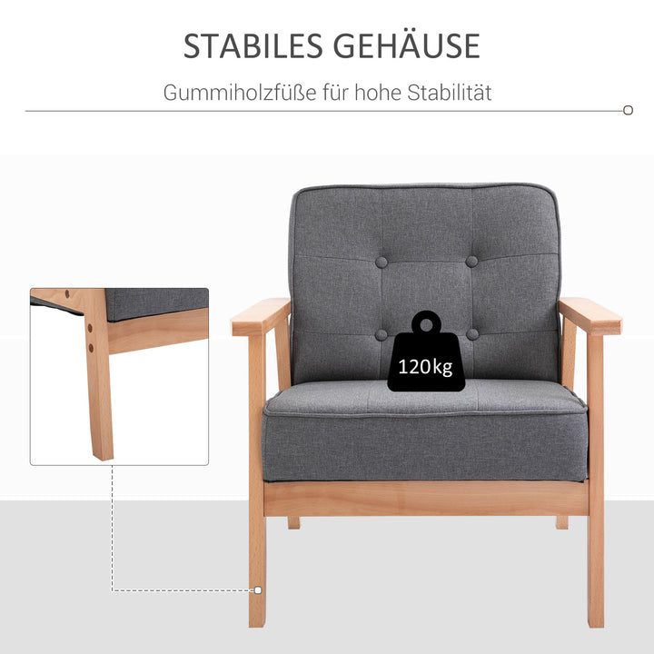 Enkelt sofa loungestol polstret stol med armlæn træstel linned grå 64,5 x 70 x 74 cm