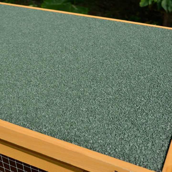Kaninbur i træ med hængslet tag, 2 døre, lækagesikker bakke, 115x44,3x65 cm, lysegul