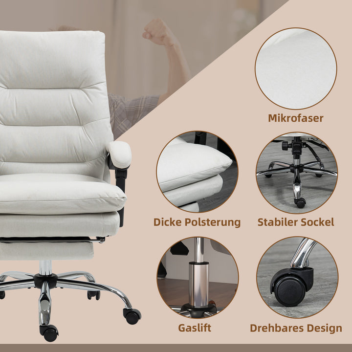 Kontorstol med massagefunktion, opvarmet, vipbar, kunstlæder, 65x72x109-117cm, cremehvid