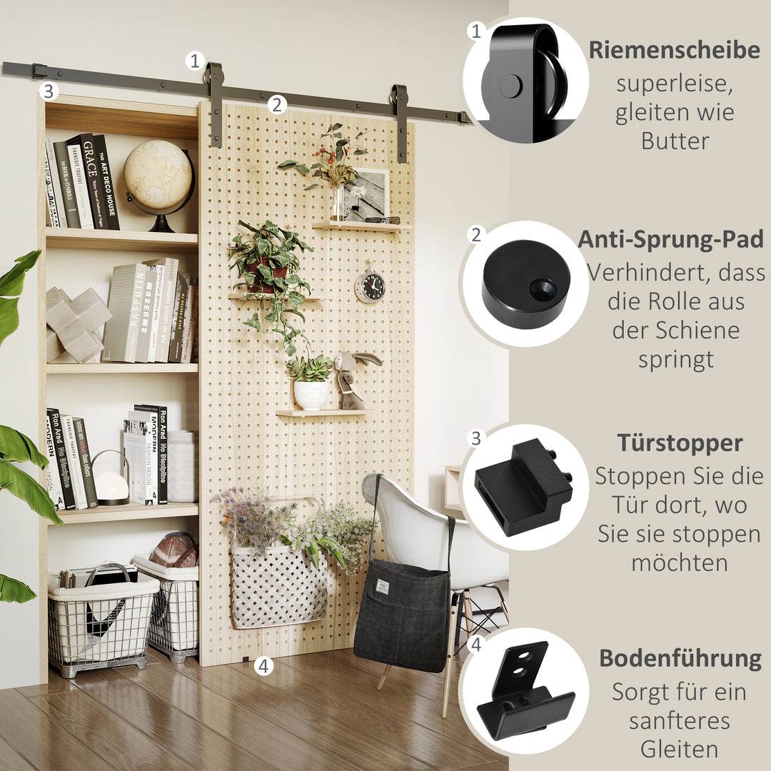 Skydedørsbeslagsæt, pladsbesparende, støjsvag, universelt anvendelig, 200 cm x 40 cm x 0,6 cm, sort