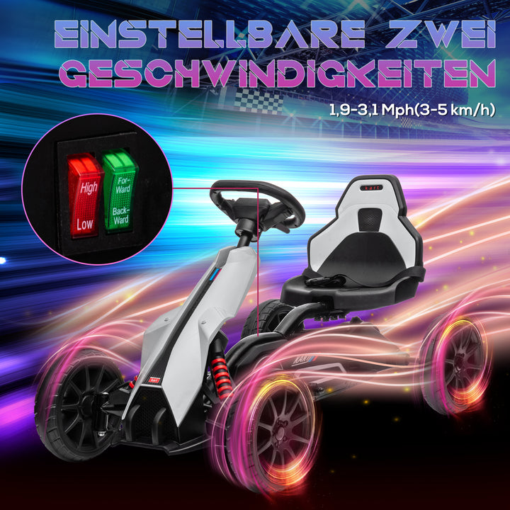 Gokart til børn, el-kart, op til 5 km/t, sikkerhedssele, sæde med ryglæn, plastik, metal, hvid