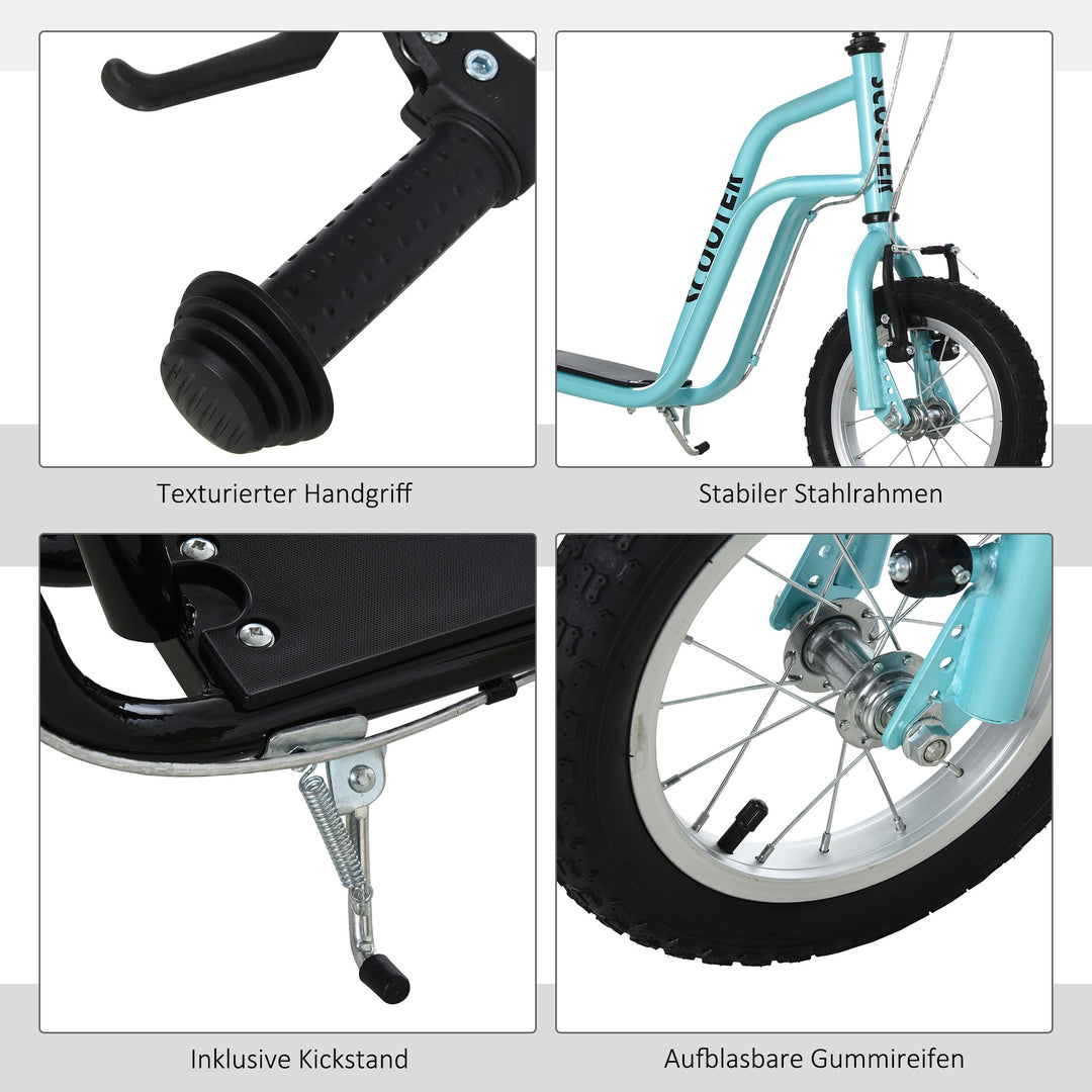 Børne scooter styr justerbart scooter kick scooter city scooter børne scooter kickboard med pneumatiske dæk 12 tommer fra 5 år blå 120 x 58 x 75-80 cm