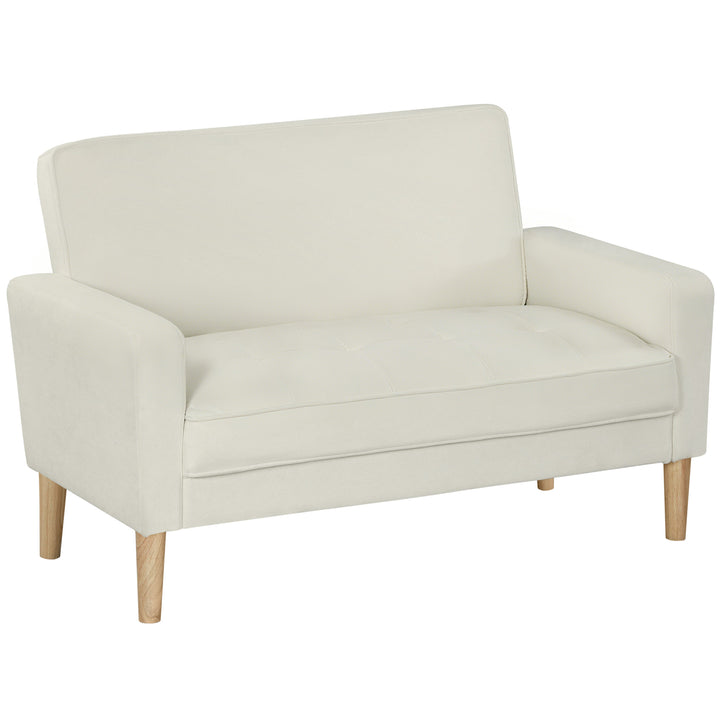 2-personers sofa, dobbeltsofa med gummiben i træ, polstret sofa til stue, soveværelse, cremehvid
