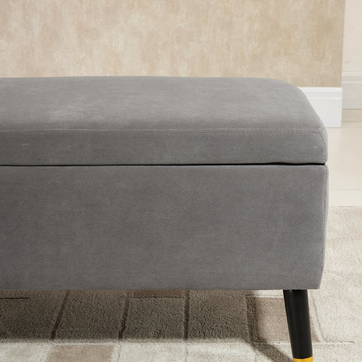 Bænk, polstret bænk med opbevaring, kommodebænk, metal, skum, gummitræ, antracitgrå, 110 x 43 x 45 cm