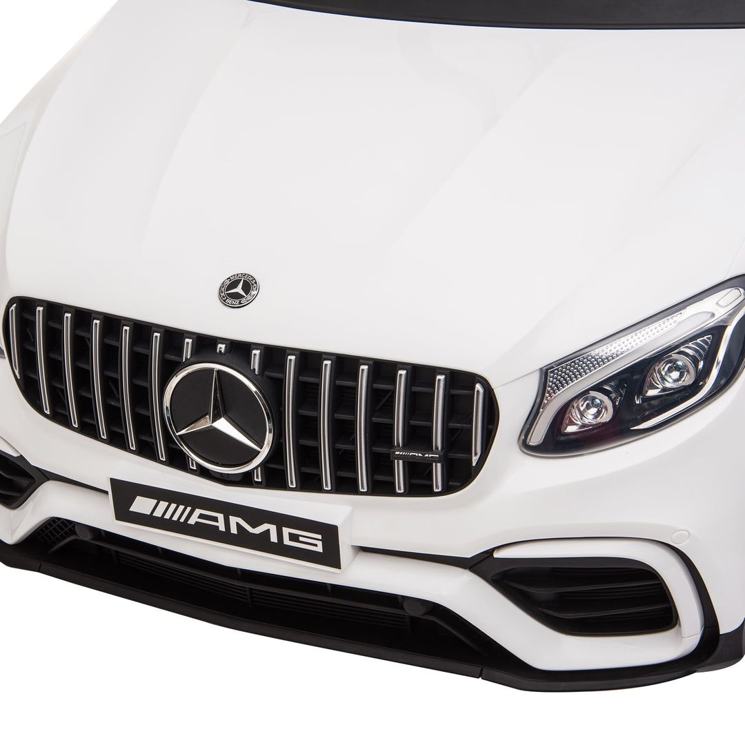 Børnebil 12v mercedes-benz amg glc63s coupe licenseret elbil med fjernbetjent sikkerhedssele 2 x 35w motorer mp337-60 måneder hvid 115 x 70 x 55 cm