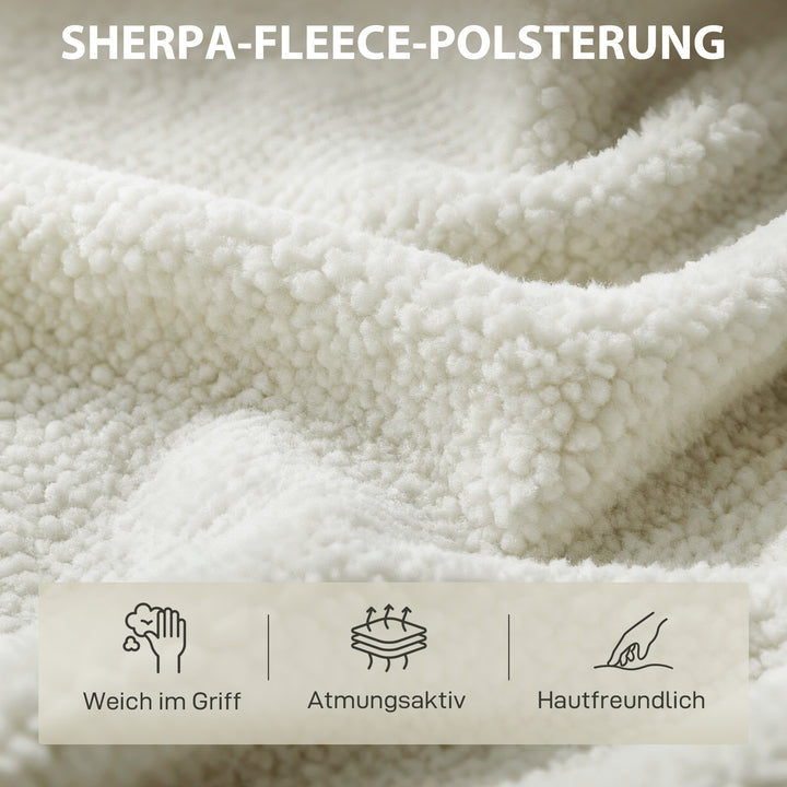 Lænestol, loungestol, lænestol med sherpa fleece, metalben i trælook, polstret lænestol, 67 x 67 x 71 cm, cremehvid