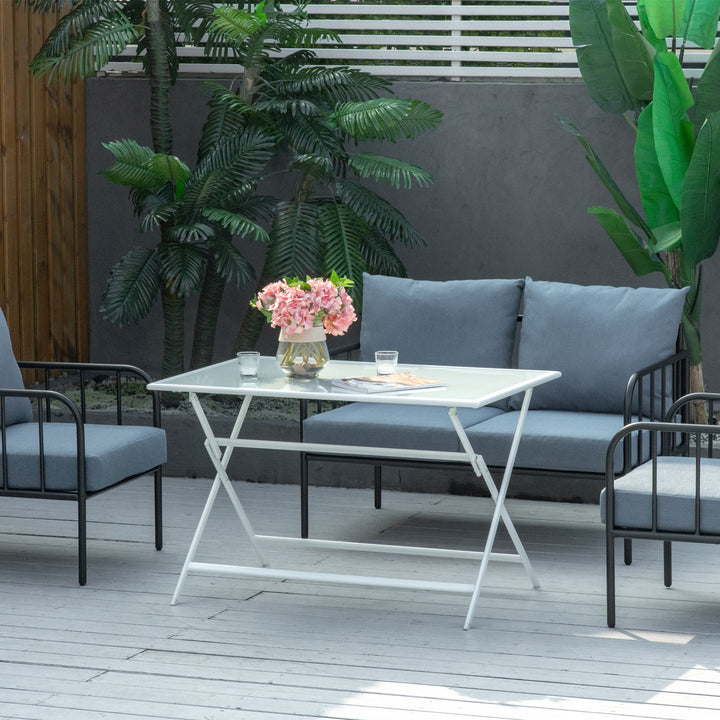 Klapbord havebord med 42 mm 50 mm paraplyhul klapbord foldbart sidebord balkonbord picnicbord spisebord metal hærdet glas hvid 110 x 70 x 70 cm
