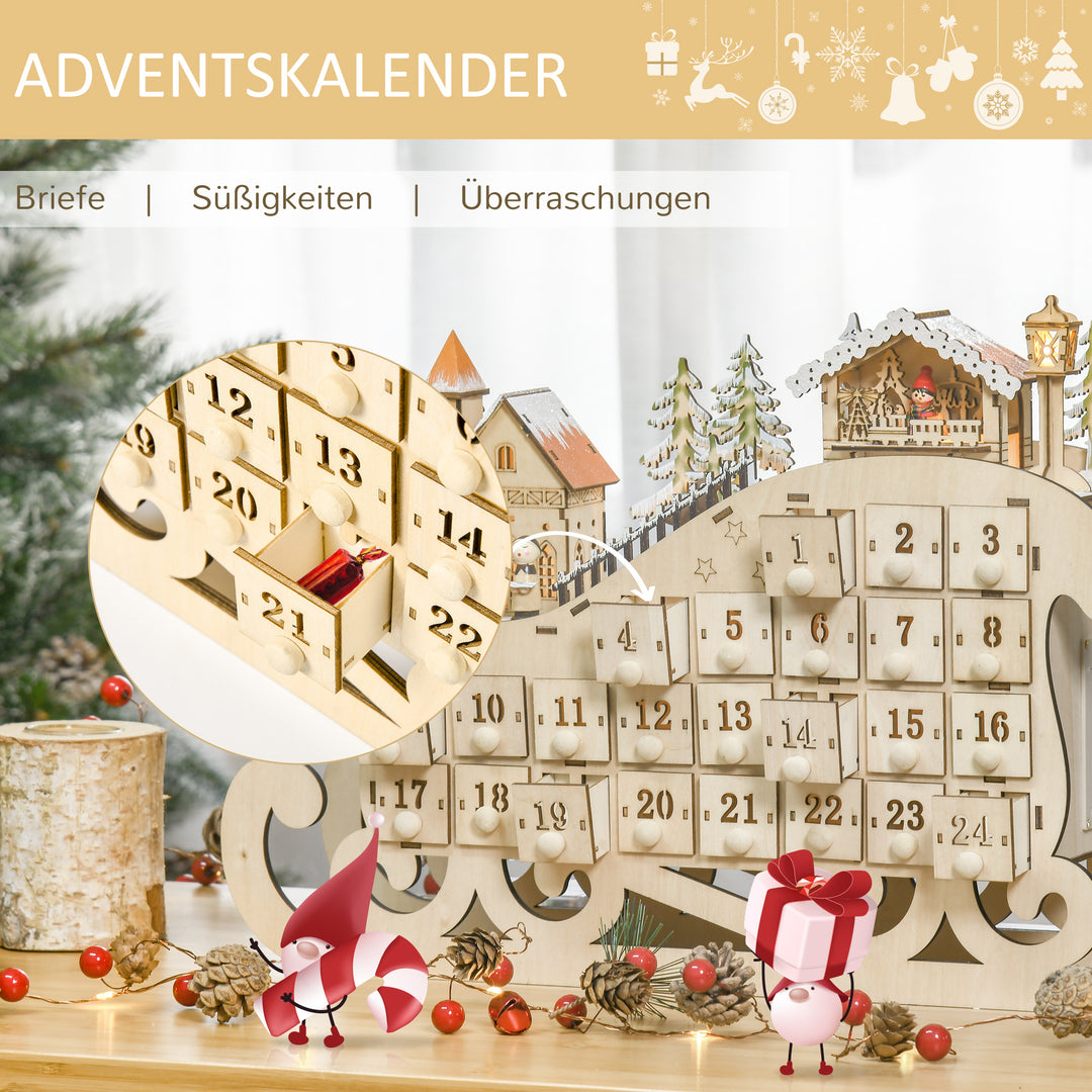 Adventskalender til at fylde med 24 skuffer, LED-lys, kaneform, gør-det-selv julekalender, nedtællingskalender til jul, gave til børn og voksne