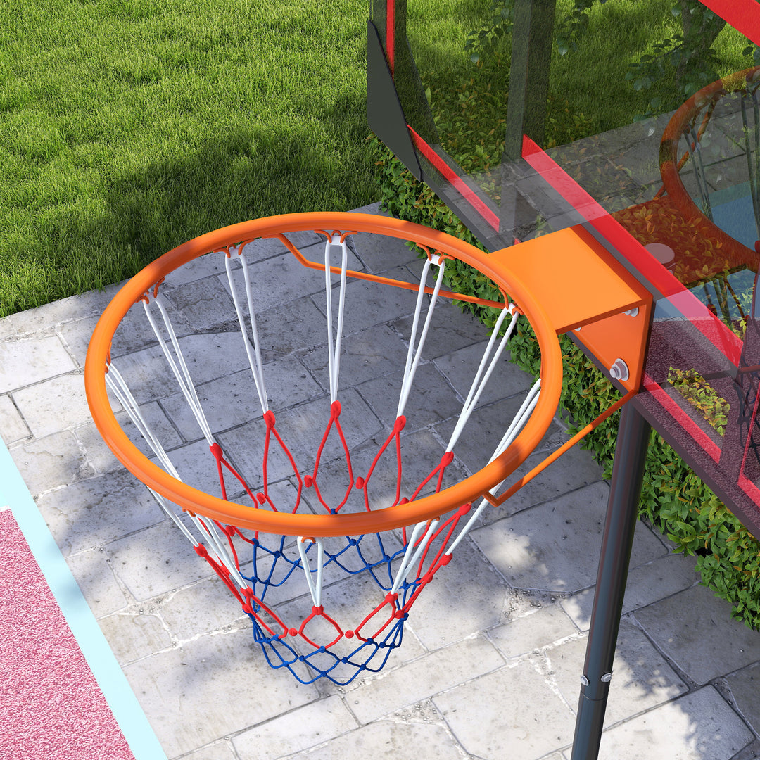 Børne basketballkurv, udendørs basketballkurv til børn, 210-260 cm højdejusterbar, med hjul, fra 6 år, rød