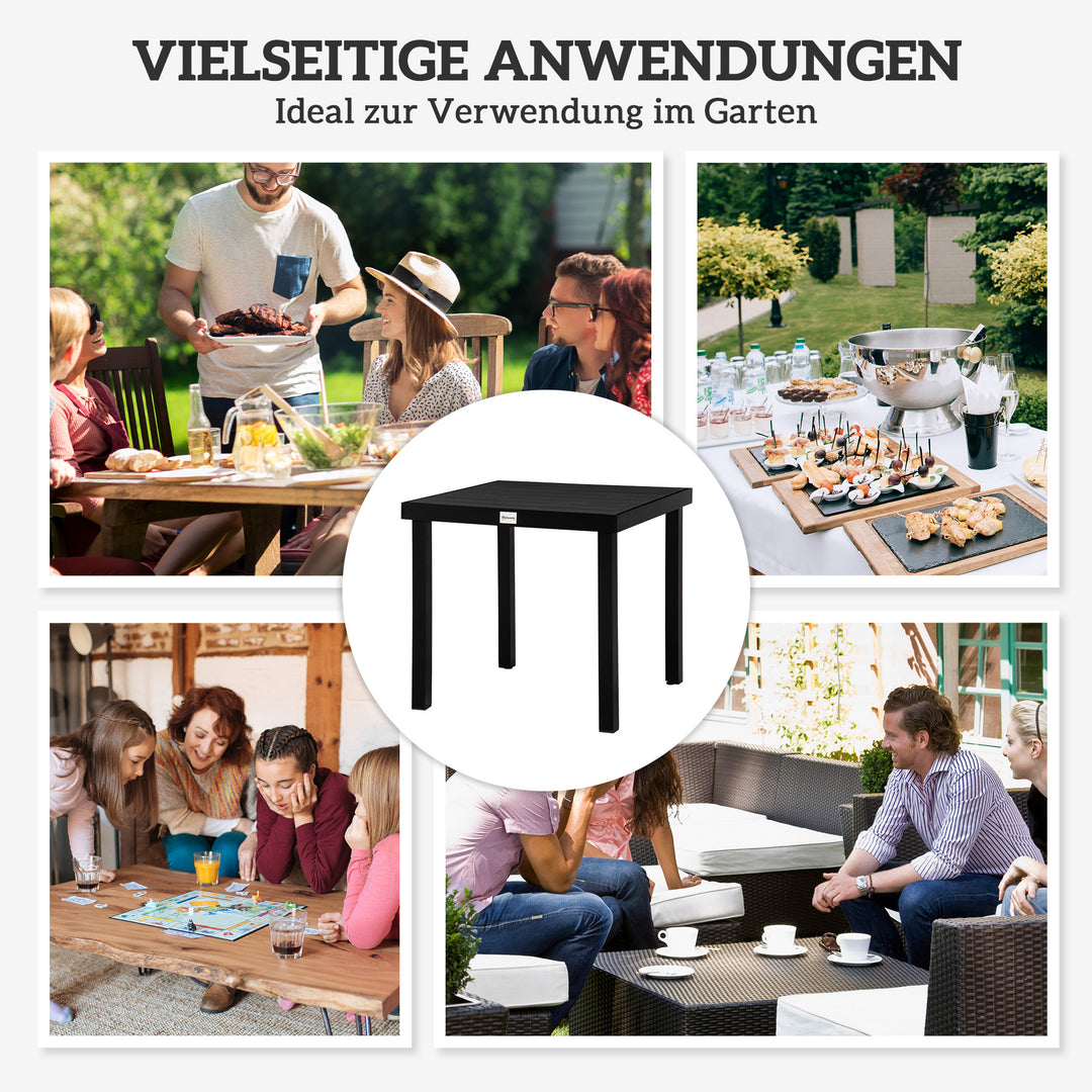 Havebord til 4 personer, spisebord, aluminiumsbord, havemøbler, loungemøbler, letplejelig plastik, sort, 78 x 78 x 74 cm