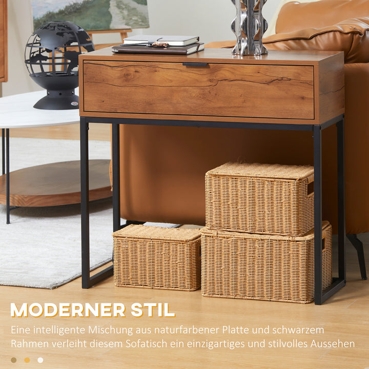 Konsolbord i industrielt design, sidebord, skænk, 1 skuffe, brun + sort