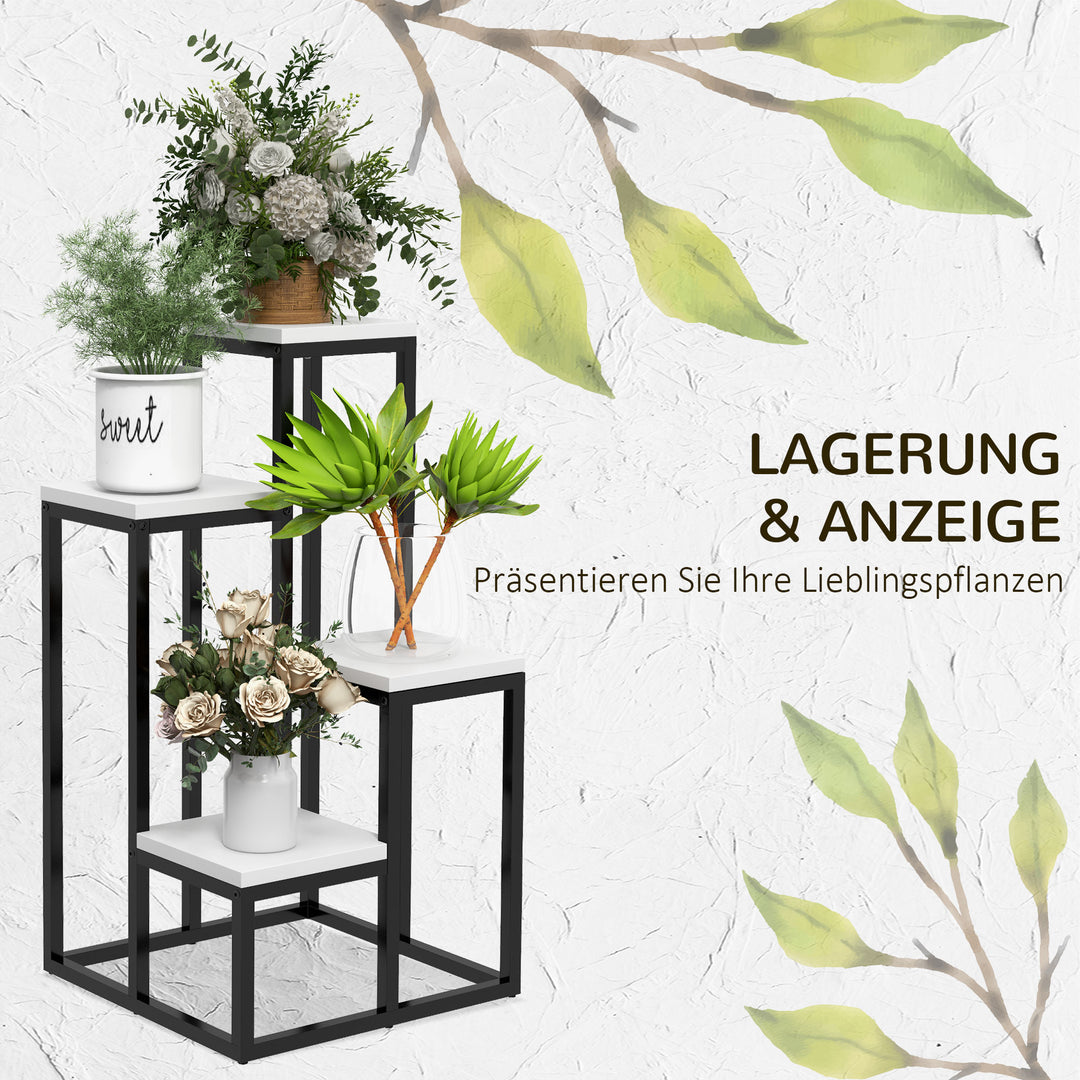 Blomsterhylde, 4 niveauer, indendørs og udendørs, metalramme, 34l x 34b x 70h cm, sort+hvid