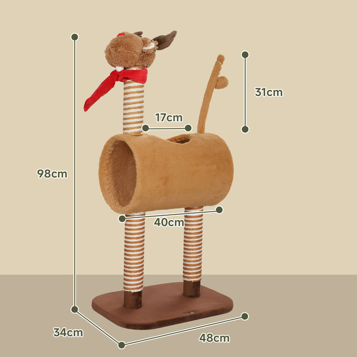Kradsetræ 98 cm kattetårn i hjortedesign, med hule, legebold, jutestammer brune