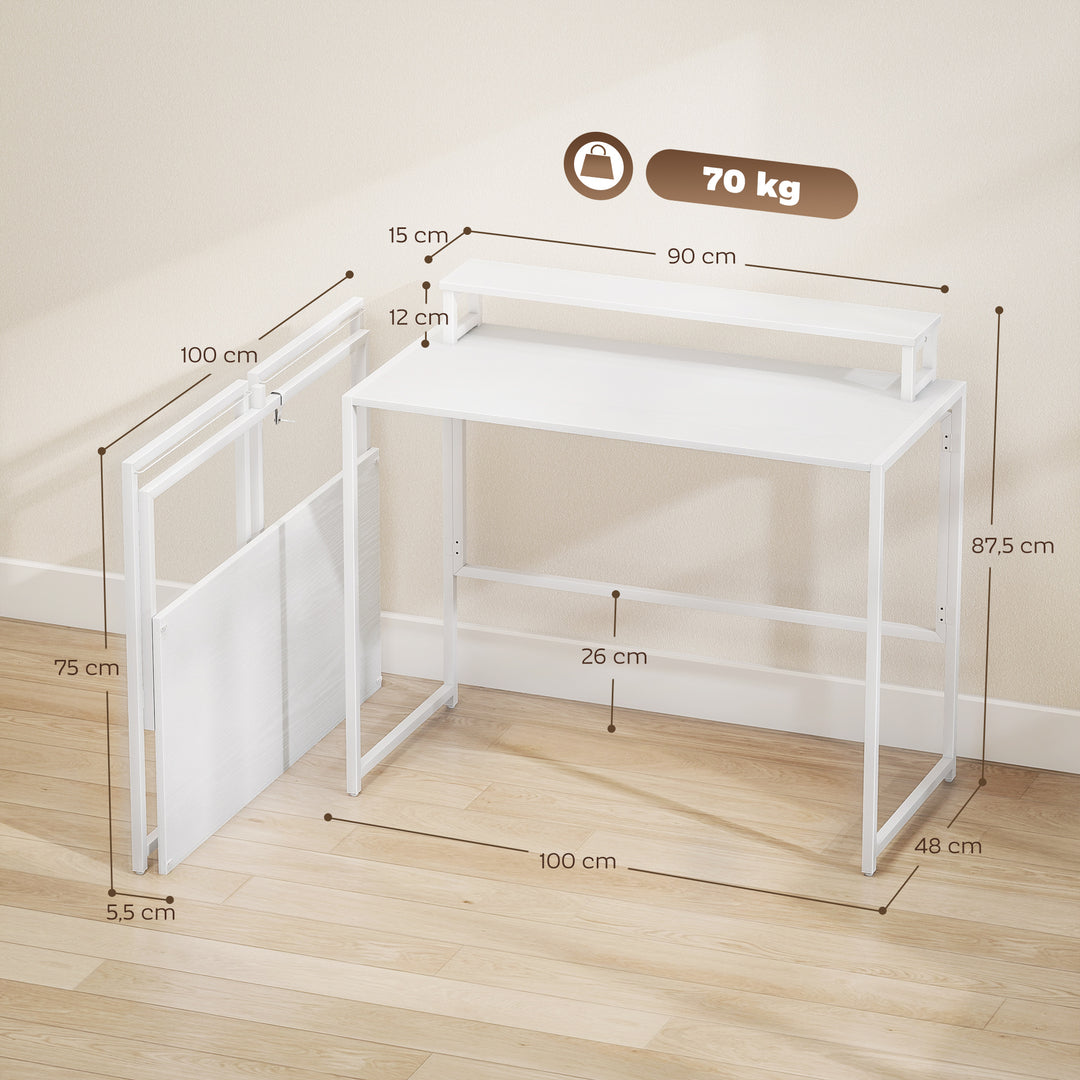 Sammenklappeligt skrivebord/computerbord med skærmbeslag til hjemmekontor, 100 x 48 x 87,5 cm