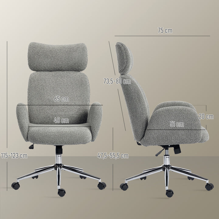 Kontorstol med justerbar nakkestøtte, ergonomisk skrivebordsstol, vippefunktion, højdejusterbar, mørkegrå