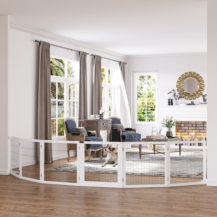 Foldbar hundegitter, 432 x 36 x 70 cm, fyrretræ, hvid