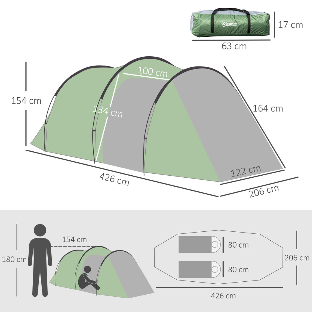 Campingtelt til 2-3 personer, stabilt, vandtæt familietelt med sidedør og vindue, telt med 2000 mm vandsøjle, tunneltelt, kuppeltelt til camping, rejser, trekking, have, mørkegrøn