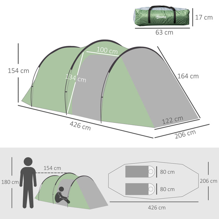 Campingtelt til 2-3 personer, stabilt, vandtæt familietelt med sidedør og vindue, telt med 2000 mm vandsøjle, tunneltelt, kuppeltelt til camping, rejser, trekking, have, mørkegrøn