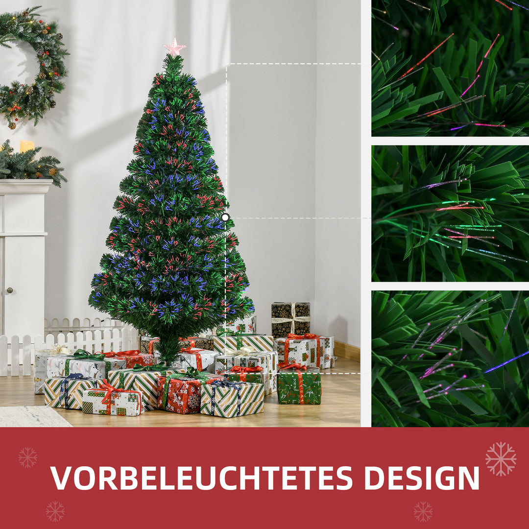 Kunstigt juletræ 150 cm med glasfiber, kunstigt grantræ med LED-belysning, 180 spidser, juletræspynt inklusive metalfod til indendørs brug