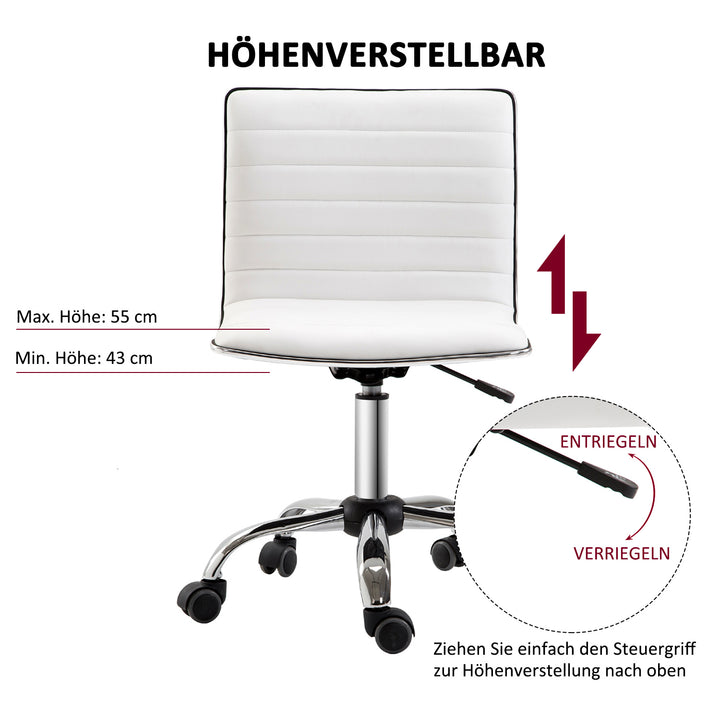 Frisørstol, salonstol med ryglæn, højdejusterbar, stål pu, hvid, 48 x 52 x 78-90 cm