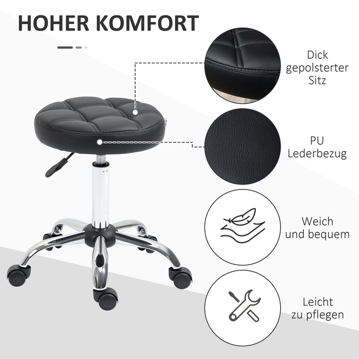 Sæt med 2 rullestole, højdejusterbare, drejestole 48-63 cm, arbejdsstol 360° drejelig, kontorstol til kontor, salon, massage, spa, sort