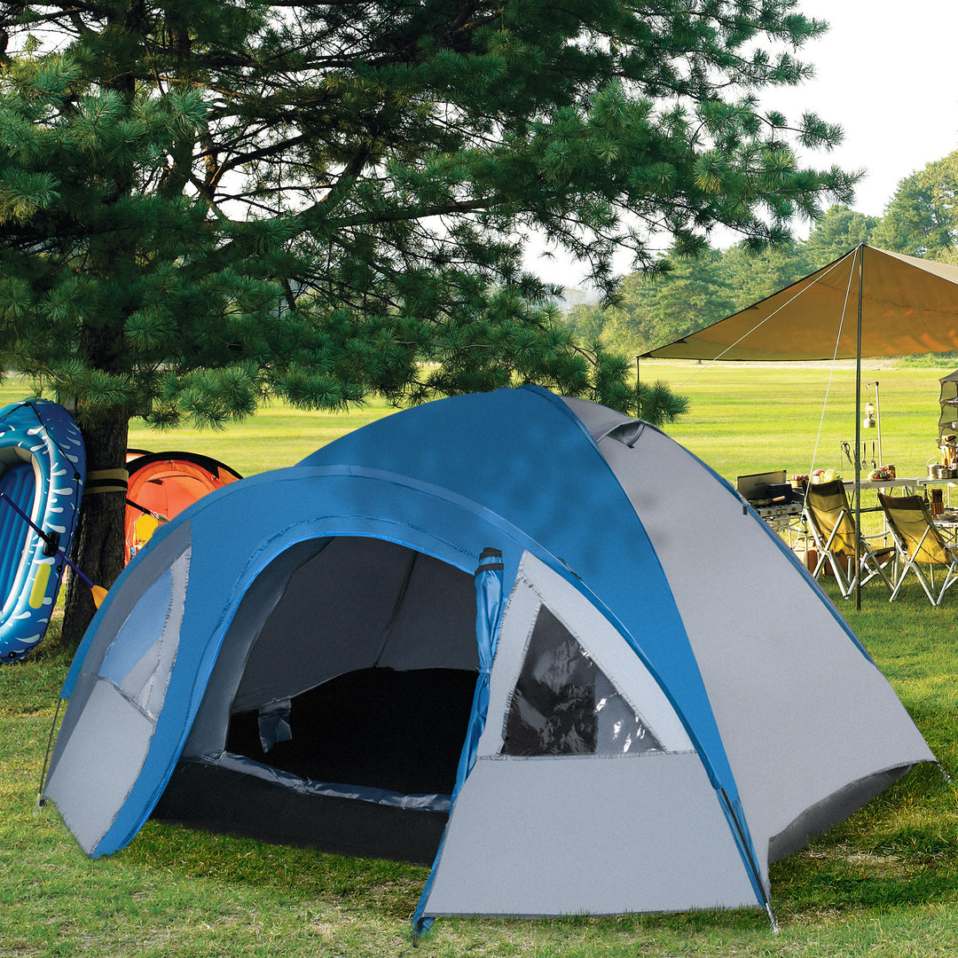 Campingtelt til 4 personer, helårsbrug, 3,00 x 2,50 x 1,30 m, blå og grå