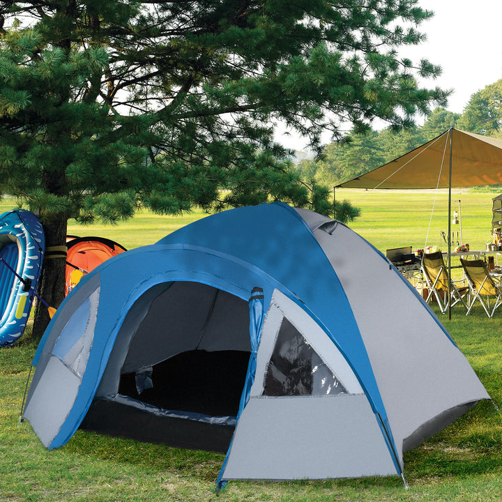 Campingtelt til 4 personer, helårsbrug, 3,00 x 2,50 x 1,30 m, blå og grå