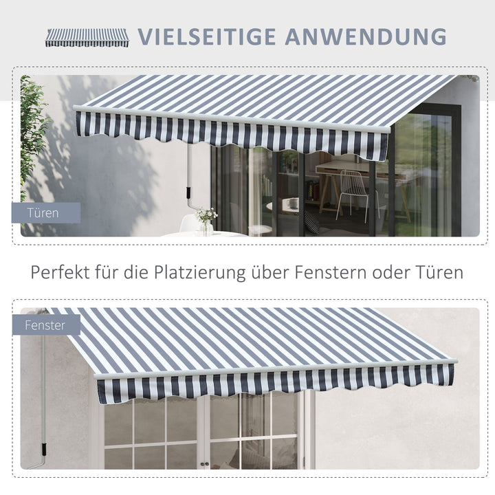 Markise, leddelt armmarkise, solafskærmning, håndsving, balkon, aluminium, grå, hvid, 2,95 x 2,45 m