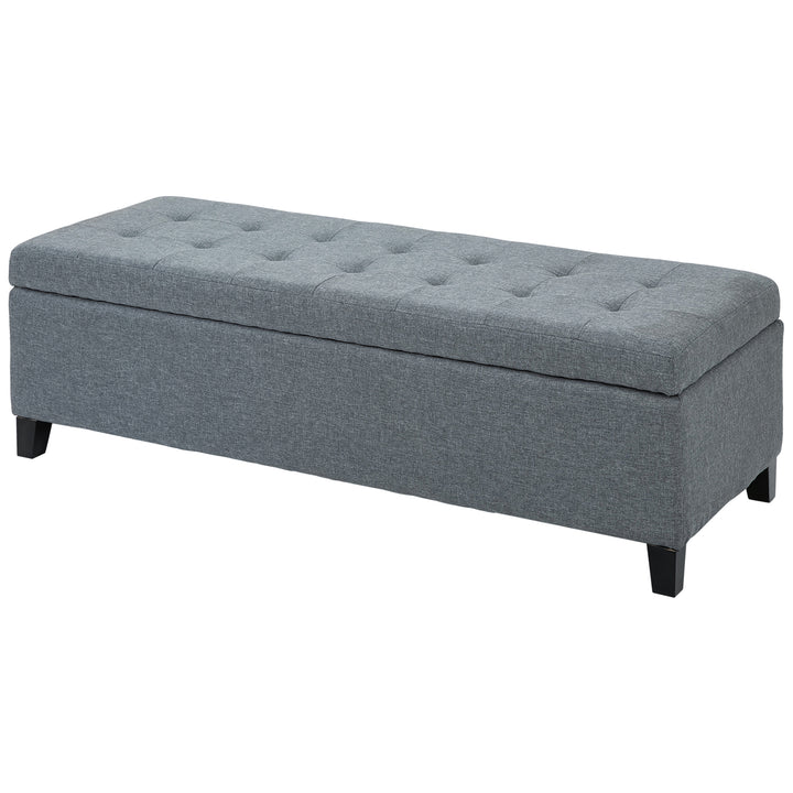 Bænk med opbevaring, fodskammel, entrébænk, knapsyninger, 125,1 cm x 48,9 cm x 41,3 cm, grå