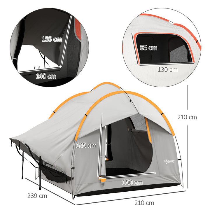 Biltelt campingtelt, 3 døre, vejrbestandigt, 239 cm x 210 cm x 210 cm, orange + grå