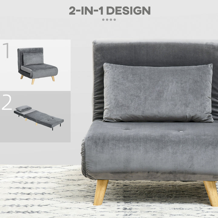 2-I-1 lænestol, afslapningsstol, gæsteseng, op til 150 kg, 72 cm x 78 cm x 79 cm, grå