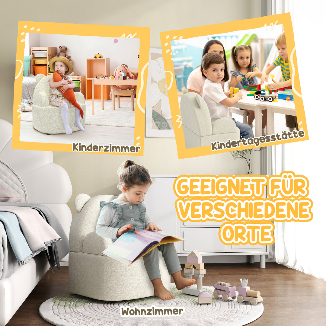 Børnelænestol, bjørneformet, blød teddyfleece, op til 3 år, 52x48x59 cm, beige