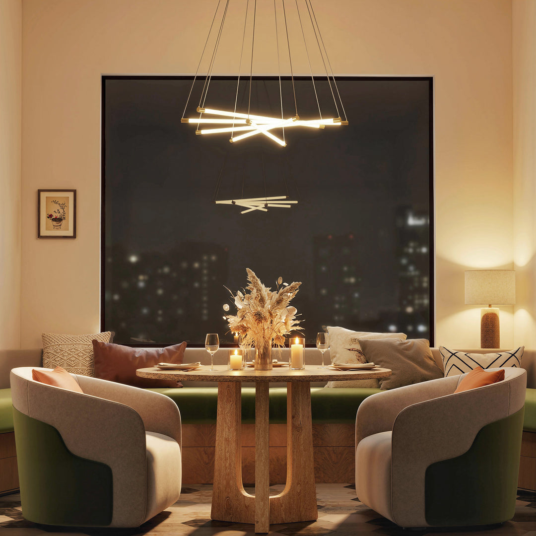 LED loftlampe, 50W, 5 justerbare lysrør, justerbar, loftlampe til stue, spisestue, køkken, guld+hvid