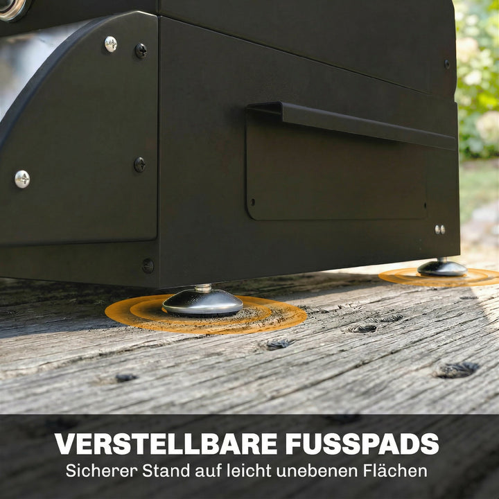 Gasgrill 7,5 KW Bærbar bordgrill med 3 brændere, sidebord, stegeplade, emaljerede grillriste, fedtbakke