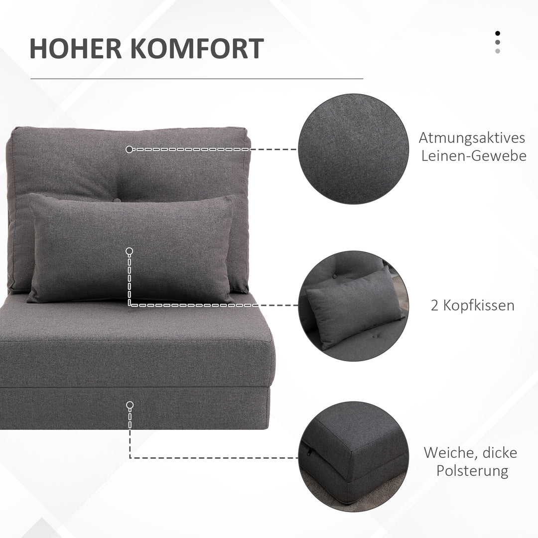 Gulvstol foldmadras liggeunderlag, 2-i-1 design, aftagelig pude, 60 x 80 x 56 cm, mørkegrå