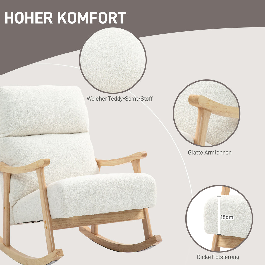 Gyngestol, betræk i fløjlsstof, ergonomisk ryglæn, 120 kg lasteevne, 65b x 90d x 98h cm, cremehvid