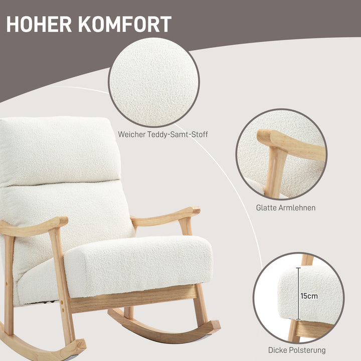 Gyngestol, betræk i fløjlsstof, ergonomisk ryglæn, 120 kg lasteevne, 65b x 90d x 98h cm, cremehvid