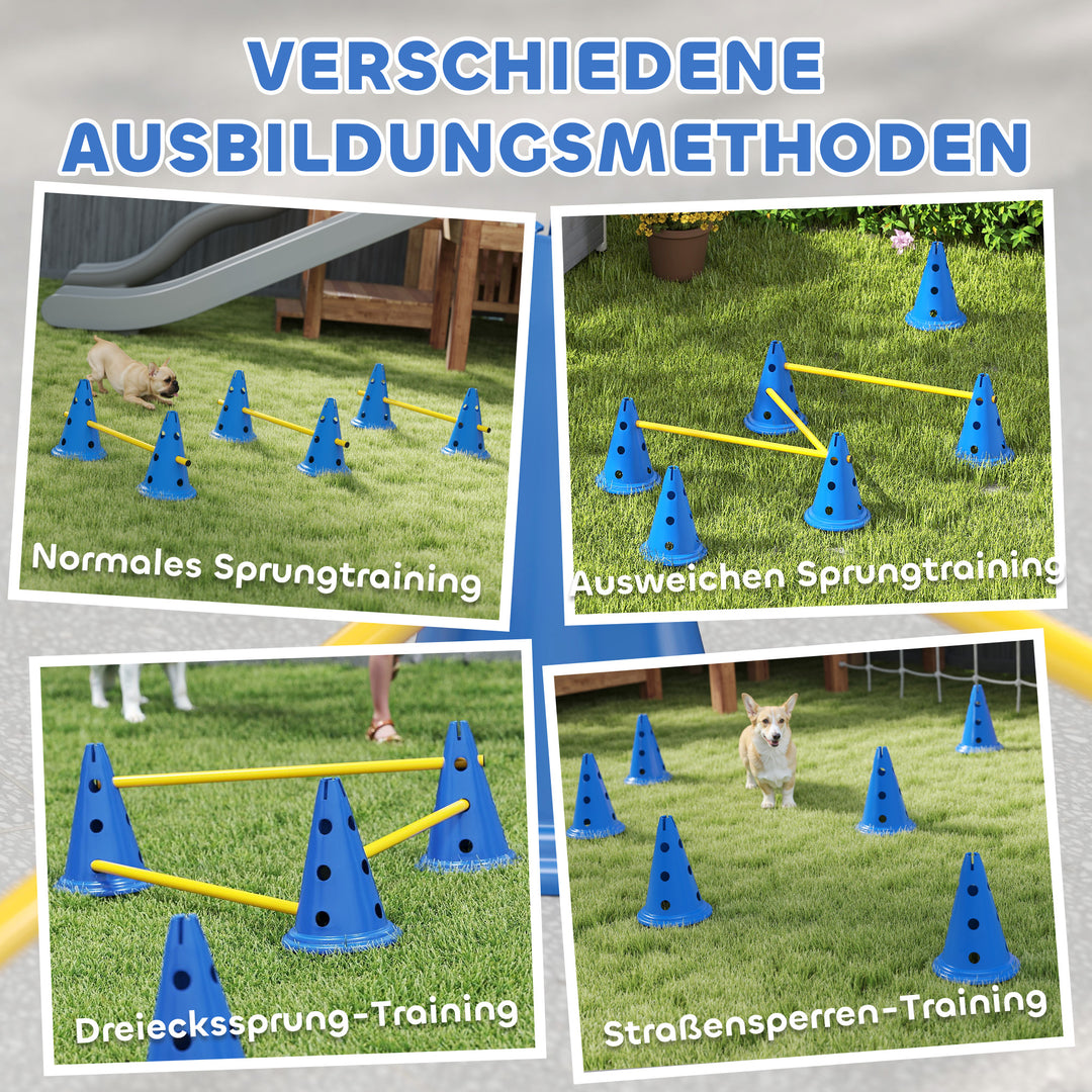 Agilitysæt til hunde: 3-delt agilityudstyr til hundetræning, inklusive et sæt med 6 kegler, 3 forhindringer og en bæretaske.