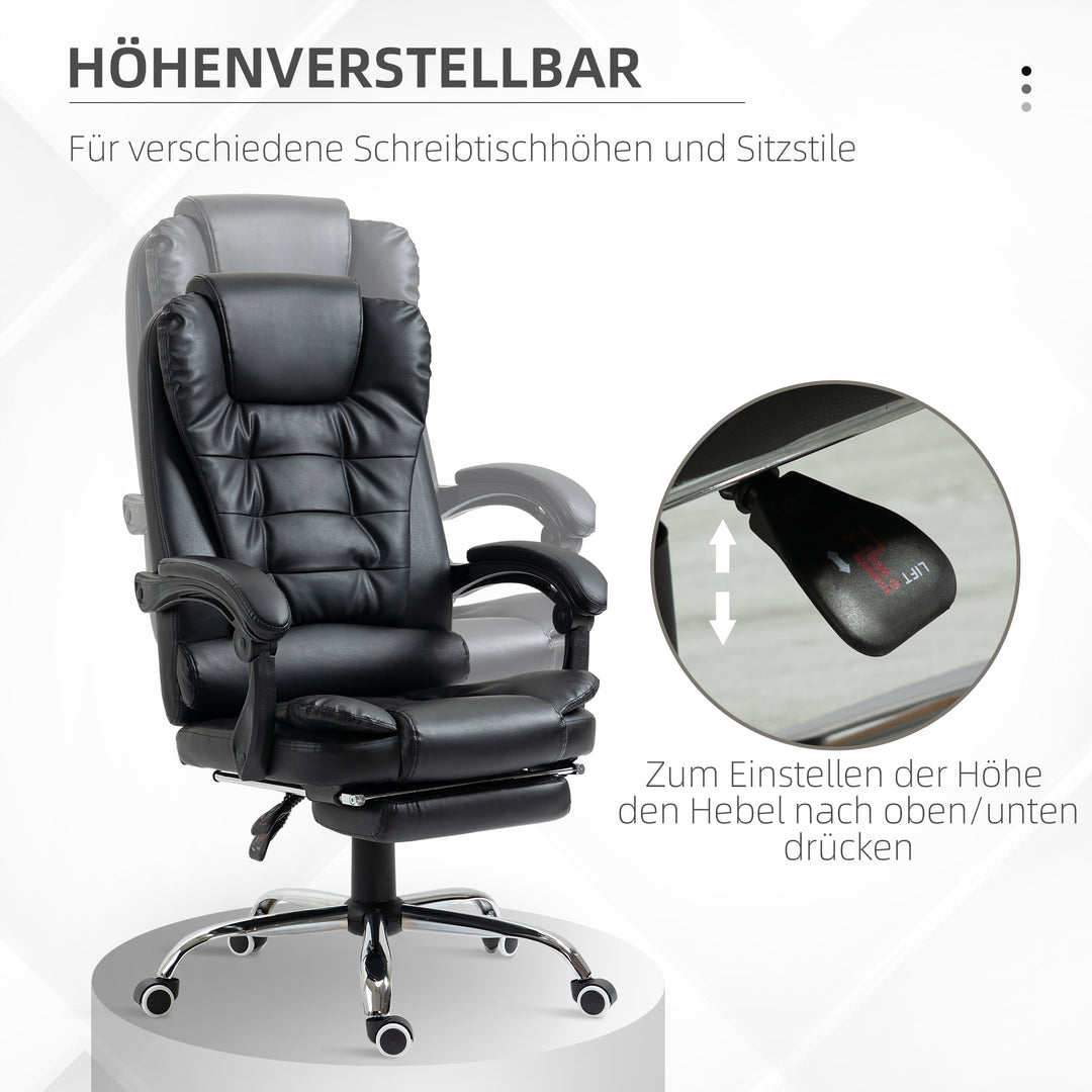 Kontorstol med fodstøtte, skrivebordsstol, justerbar ryglæn, højdejusterbar, sort