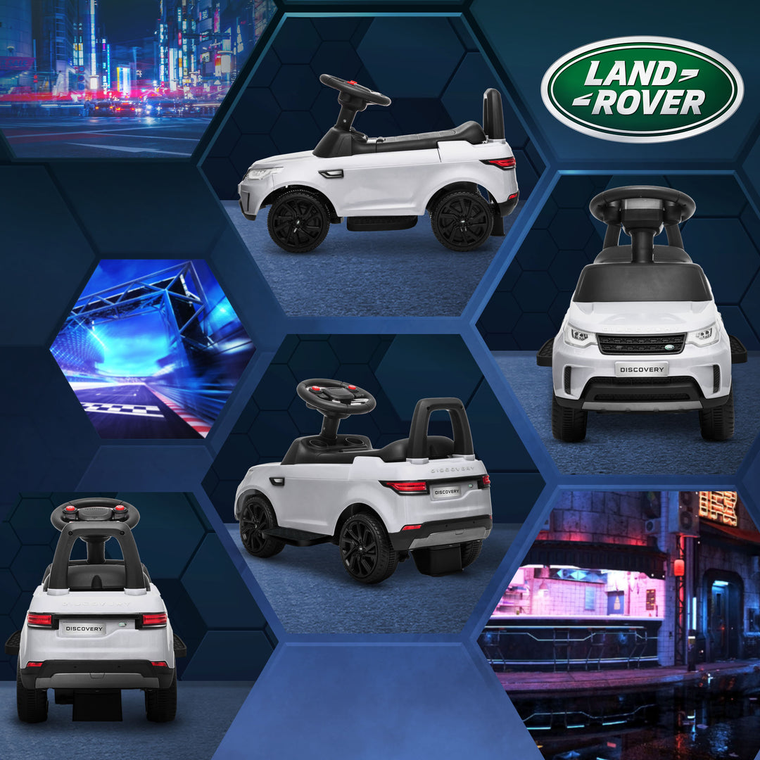 Elektrisk børnebil 6v, land rover, køre-/skubbetilstand, forlygter, musik, hvid